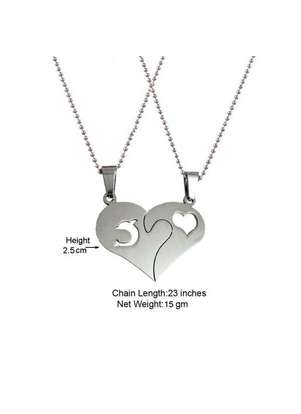 Two Pieces Couple Heart Shape Necklace by Menjewell 